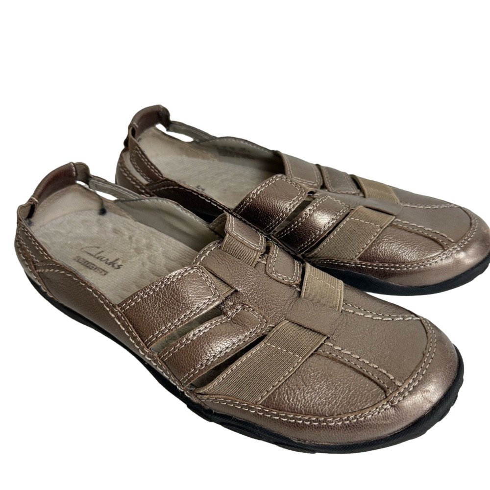 Clarks Collection Size 8 Slip On Sports Flats Leather Shoes Sandal Bronze